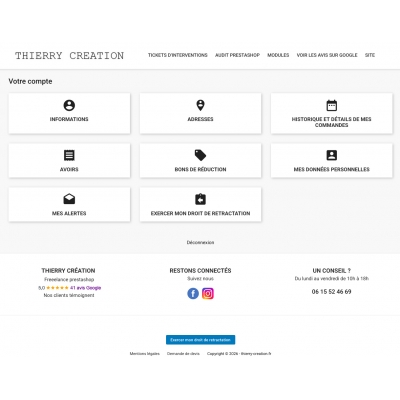 Bouton de rétractation conforme dans le pied de page d'une boutique PrestaShop