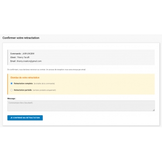 Formulaire de rétractation en ligne en deux étapes pour boutique PrestaShop