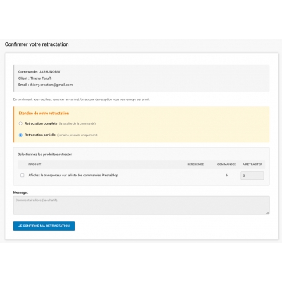 Bouton de rétractation conforme 19 juin 2026 pour PrestaShop 1.7.8 à 9.1.x
