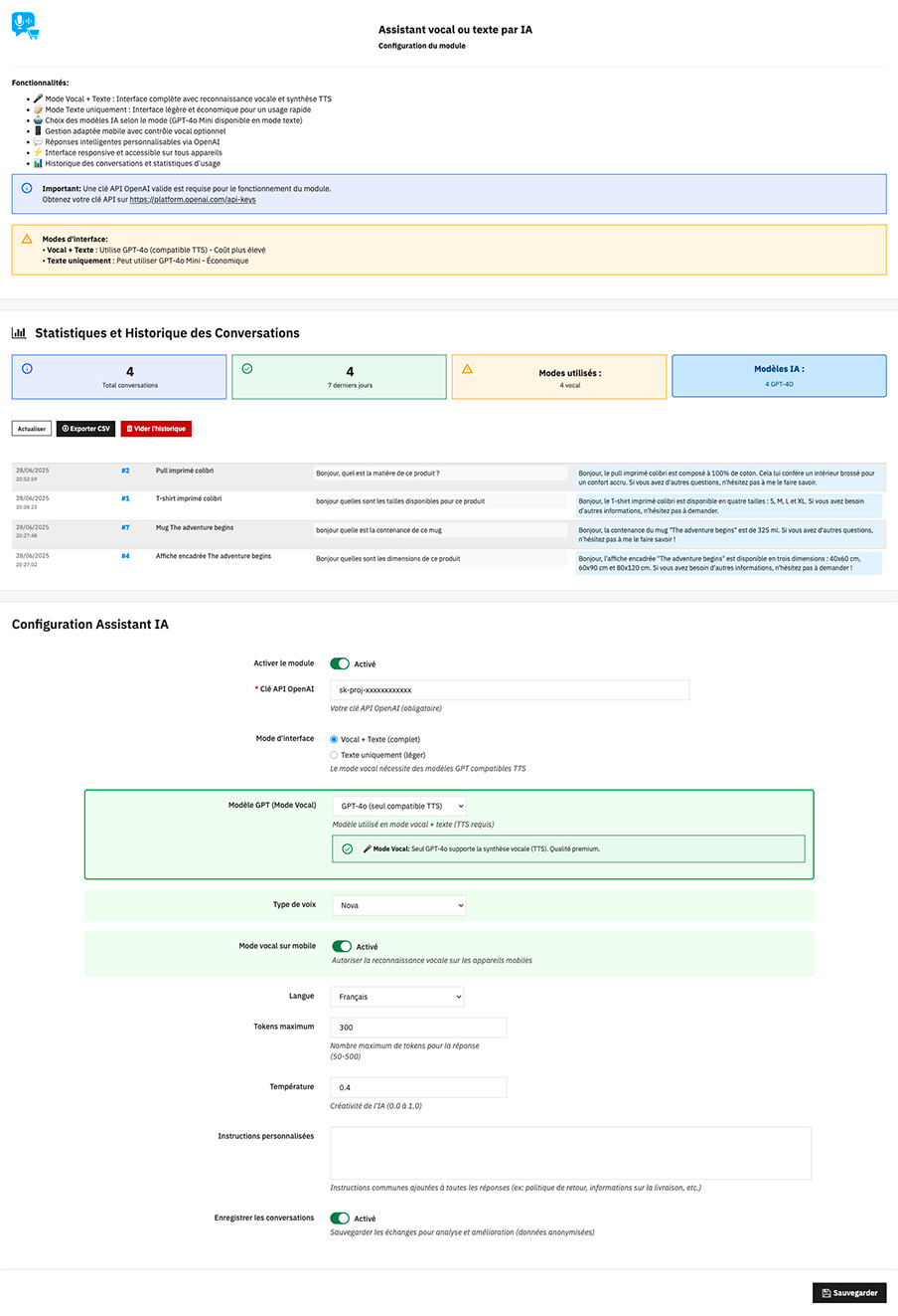 Assistant vocal ou texte par IA pour Prestashop